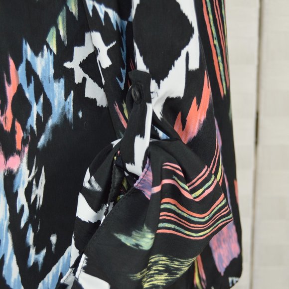 Moa Moa Black Multi Color Patterned Blouse, Size S - Picture 3 of 6